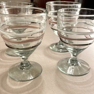 Anthropologie Goblets - Set of 4 Blown Glass Clear with purple and white